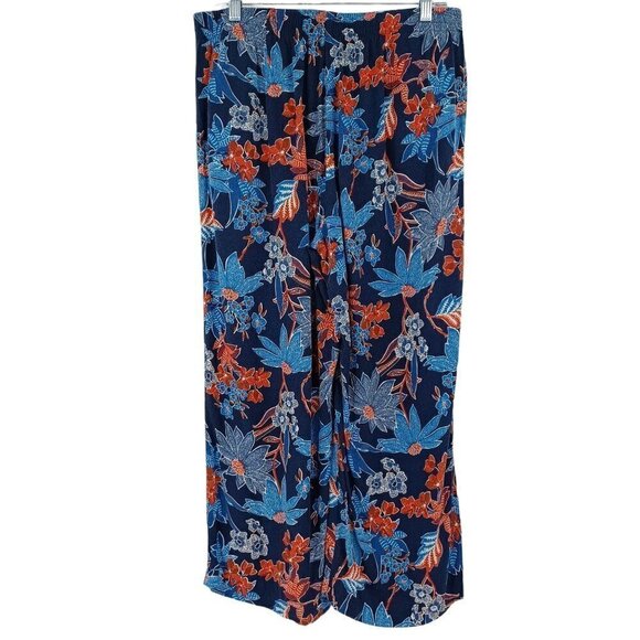 J. Jill Sarasa Tropical Full Leg Cropped Pants Blue Women's M Floral Beach Boho - Picture 2 of 10